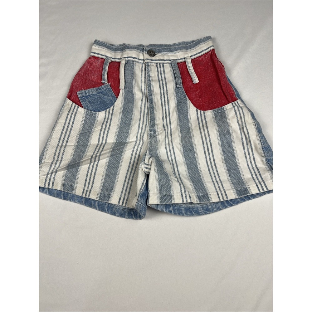 Vintage California Concepts High Waisted Striped Denim Shorts Red White Blue 0